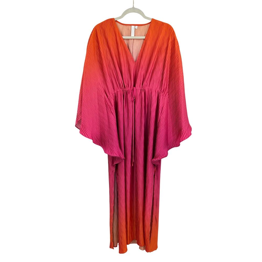 Jonathan Simkhai Augustine Coverup Kaftan Size S Tangerine Pink Pleated Fairy - Picture 4 of 14